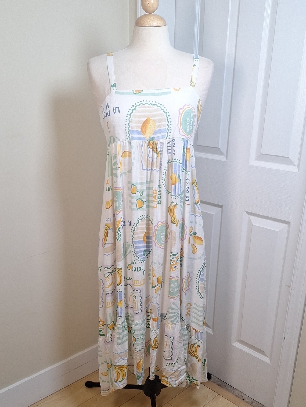 Paper Heart Linen Blend Destination Print Midi Dress